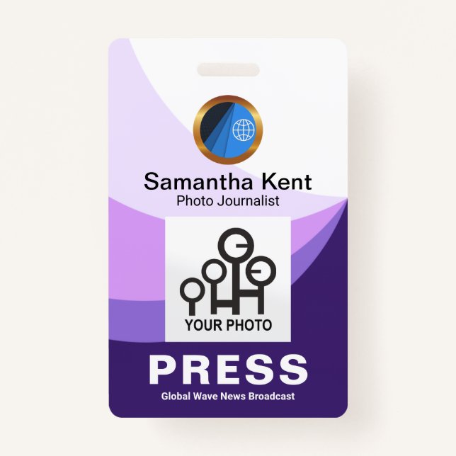 Purple Tidal Wave Curvature Press Photo Template ID Badge (Front)