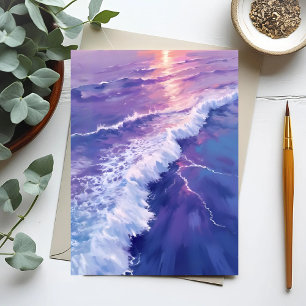 Purple Tide   Ocean Waves Watercolor Painting Postcard