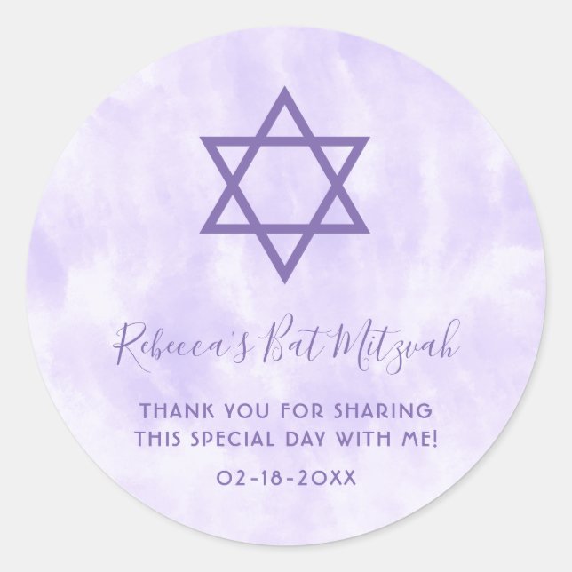 Purple Tie Dye Bat Mitzvah Classic Round Sticker (Front)
