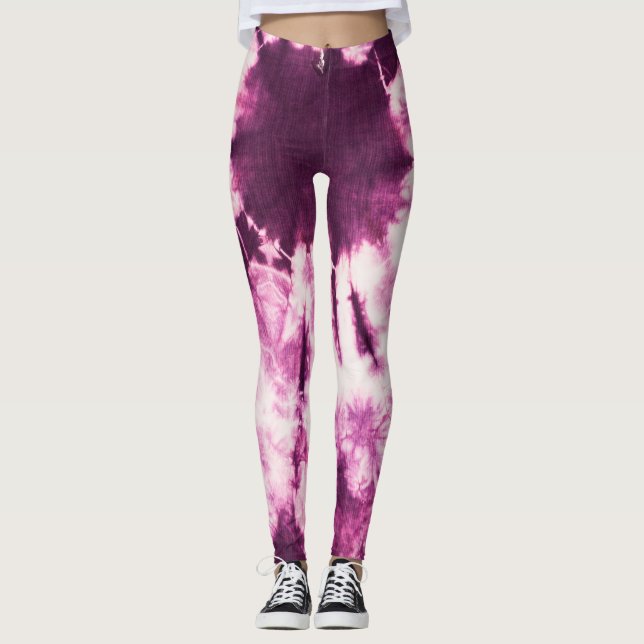 Purple Tie Dye Batik Texture Leggings (Front)