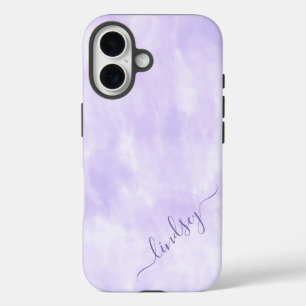 Purple Tie Dye Calligraphy Personalised Name iPhone 16 Case