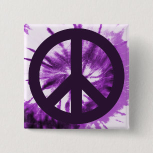 Purple Tie-Dye with Peace Symbol 15 Cm Square Badge