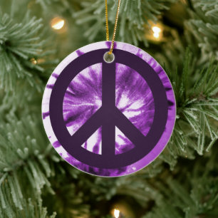 Purple Tie-Dye with Peace Symbol Ceramic Ornament