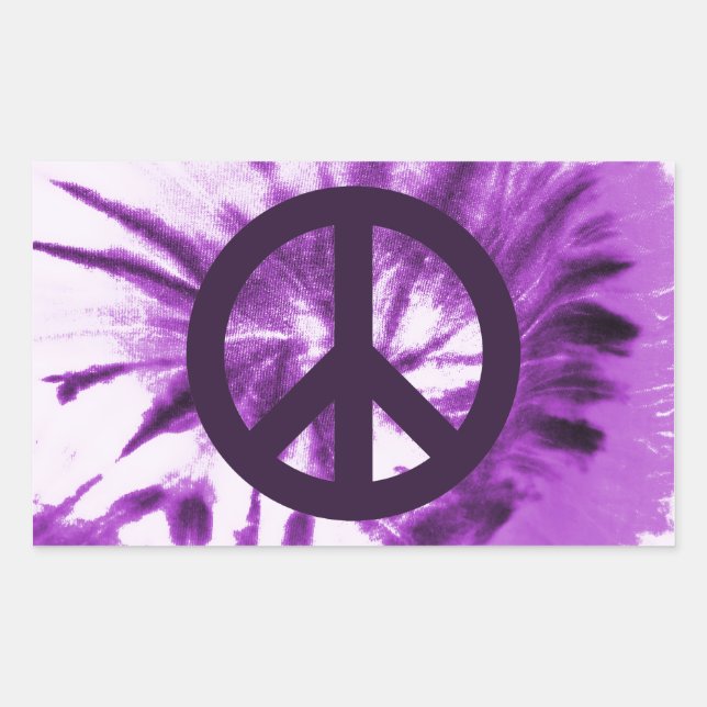 Purple Tie-Dye with Peace Symbol Rectangular Sticker (Front)
