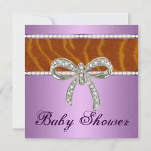 Purple Tiger Diamond Bow Baby Shower Invitation