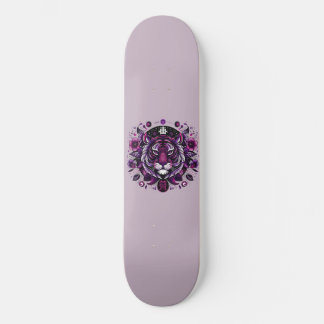 Purple Tiger Floral Circle Skateboard