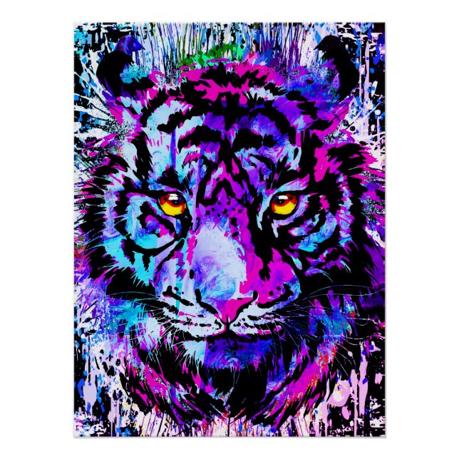 Purple Tiger Head Portrait  - Tiger Poster Print (Front)