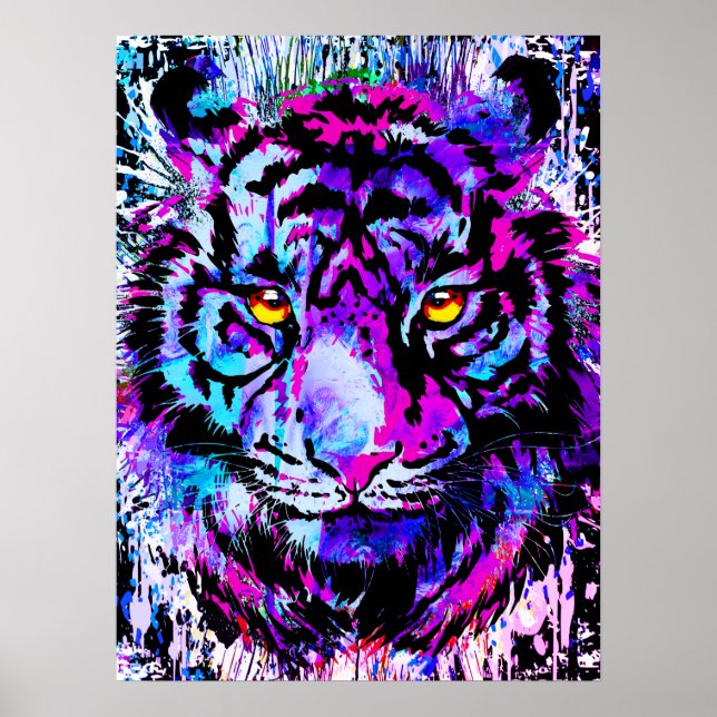 Purple Tiger Head Portrait - Tiger Poster Print (Front)