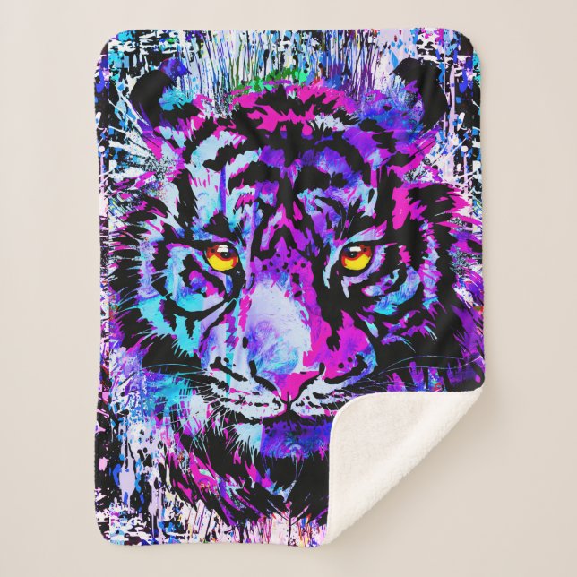 Purple Tiger Head - Tiger Portrait  Sherpa Blanket (Front)