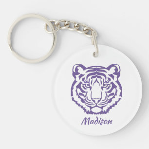 Purple Tiger Mascot School Key Ring