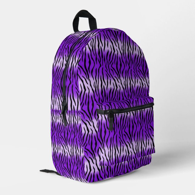 Purple tiger print printed backpack (Back Corner Left)