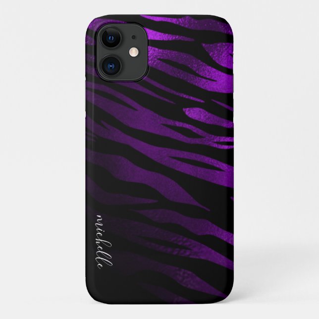 Purple Tiger Stripes Personalised Monogram Case-Mate iPhone Case (Back)