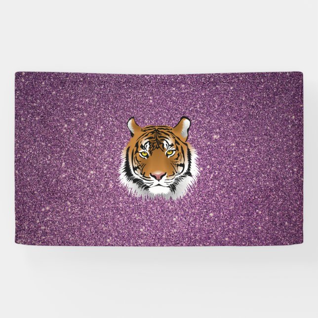 Purple Tiger with Glitter Background Banner (Horizontal)