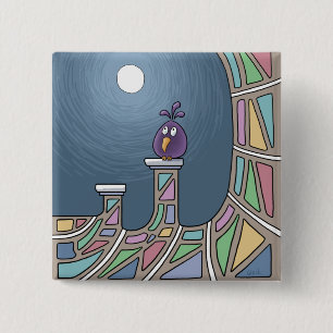  Purple Tiki Bird with full moon  Button