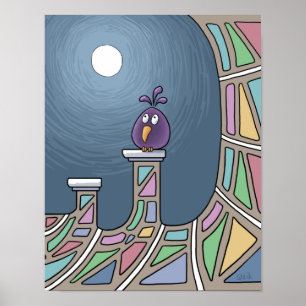  Purple Tiki Bird with full moon  Poster
