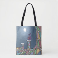 Purple Tiki Bird with full moon Tote Bag