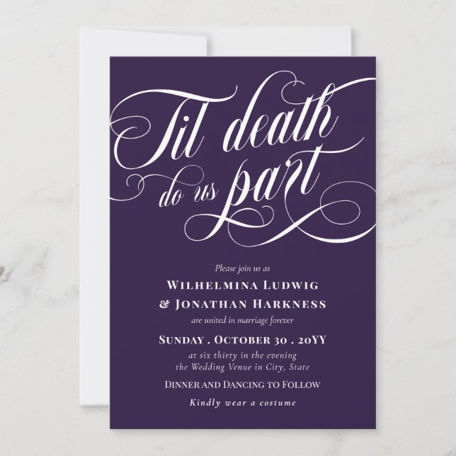 Purple Til Death Do Us Part Elegant Goth Wedding Invitation (Front)