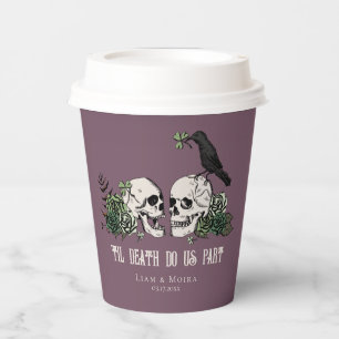 Purple Til Death Gothic Floral Skull Irish Wedding Paper Cups
