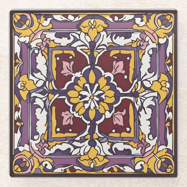 Purple Tile  Glass Coaster (Front)