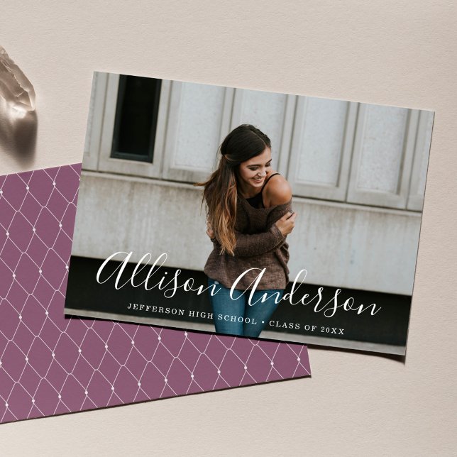 Purple | Timeless Script Photo Graduation Announcement (Creator Uploaded)