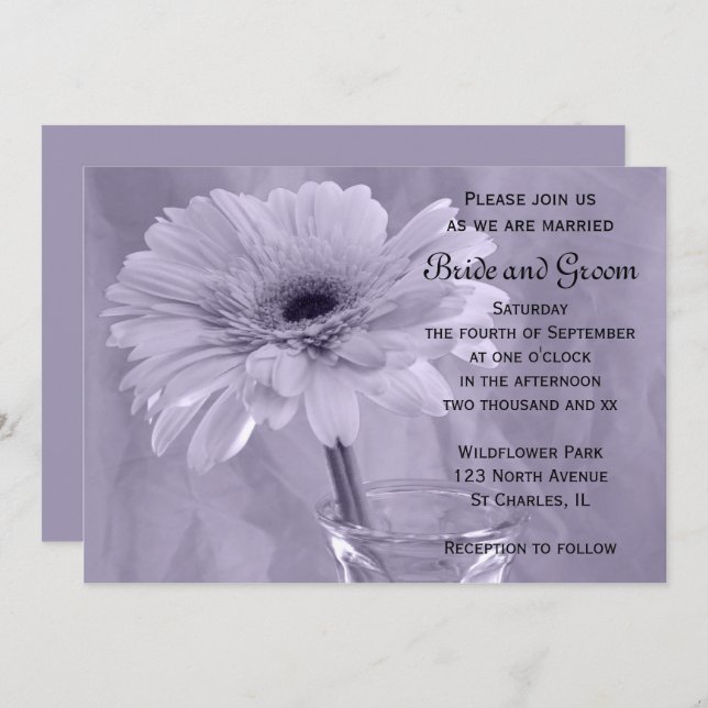 Purple Tinted Daisy Wedding Invitation (Front/Back)