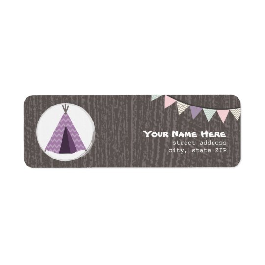 Purple Tipi Camping Birthday Party Address Return Address Label
