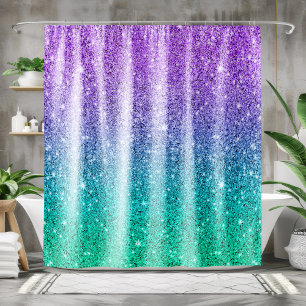 Purple to green faux glitter ombre shower curtain