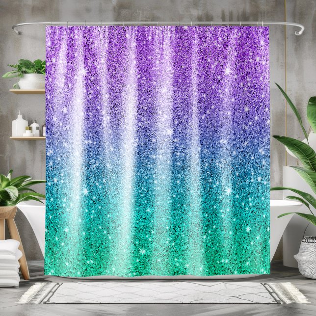Purple to green faux glitter ombre shower curtain (Creator Uploaded)
