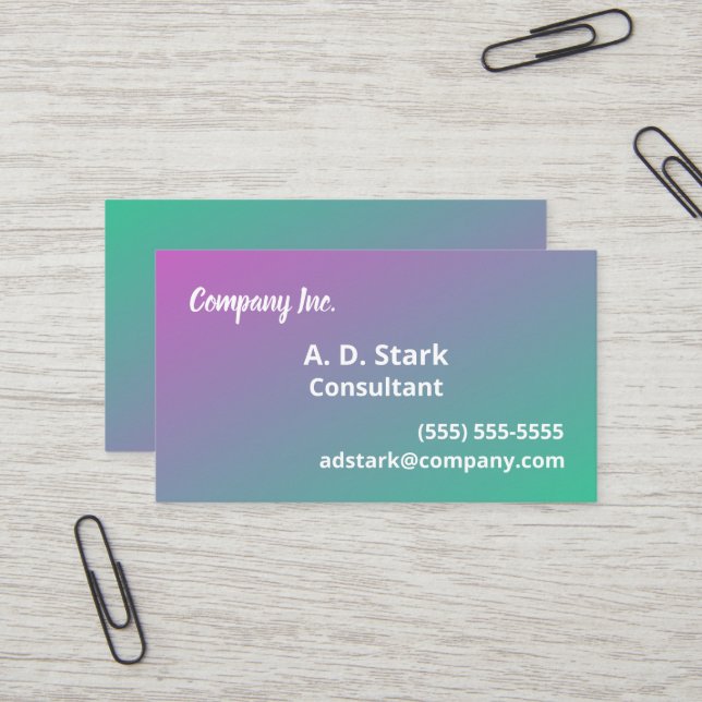 Purple to Green Gradient Business Cards (Front/Back In Situ)