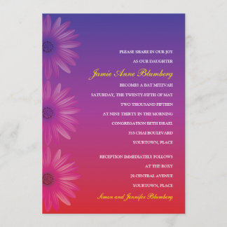 Purple to Red Ombre Daisy Bat Mitzvah Invitation