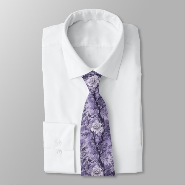 Purple Toile de Fleur Tie (Tied)