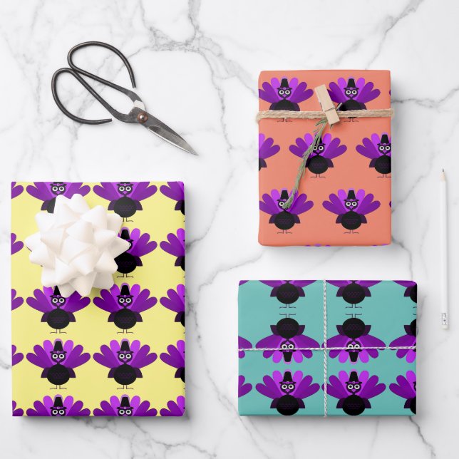 Purple Tom Turkey Wrapping Paper Sheet (Front)