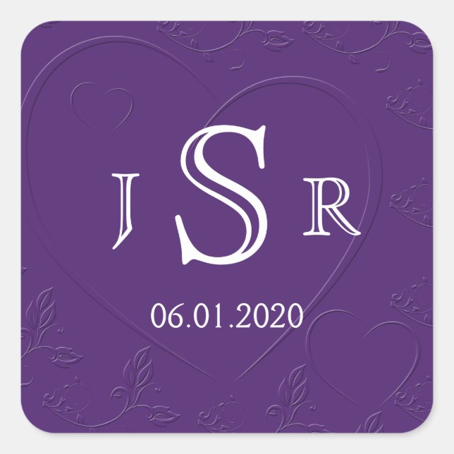 Purple Tone on Tone Linked Hearts Monogram Sticker (Front)