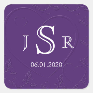 Purple Tone on Tone Linked Hearts Monogram Sticker