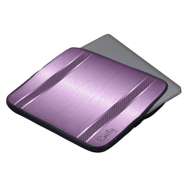 Purple Tones Brushed Aluminium Look Laptop Sleeve (Front Top)
