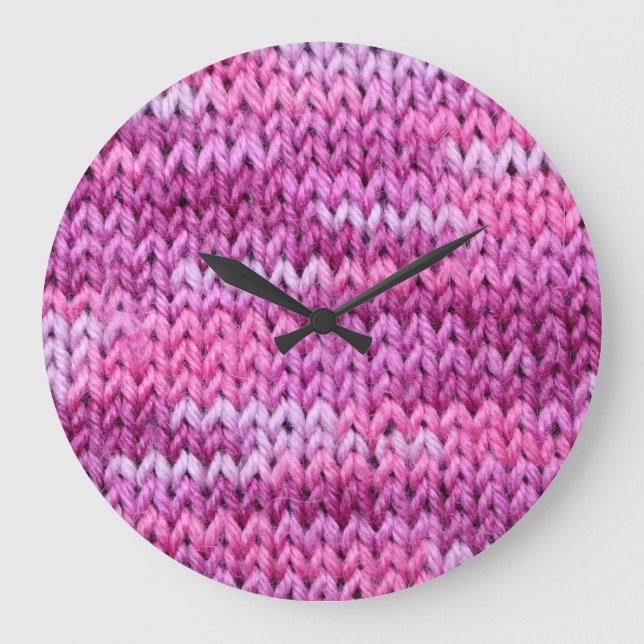 Purple Tones Knitted Fabric Texture Large Clock (Front)