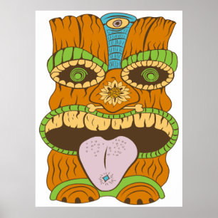 Purple Tongue Tiki Statue in Psychedelic Mood Poster