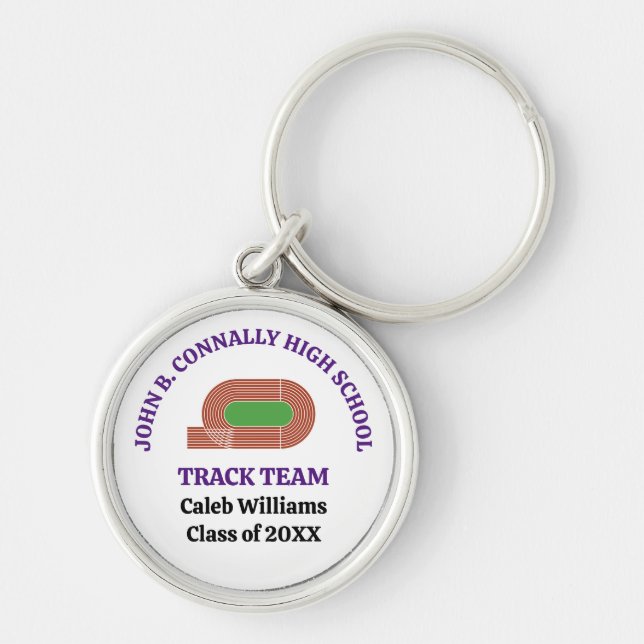 Purple Track Team Custom High School Runner Key Ring (Front)