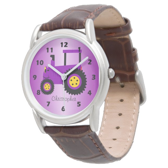 Purple Tractor Design Personalised Watch (Angled)