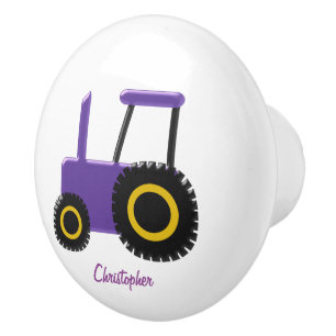 Purple Tractor Just Add Name Ceramic Knob