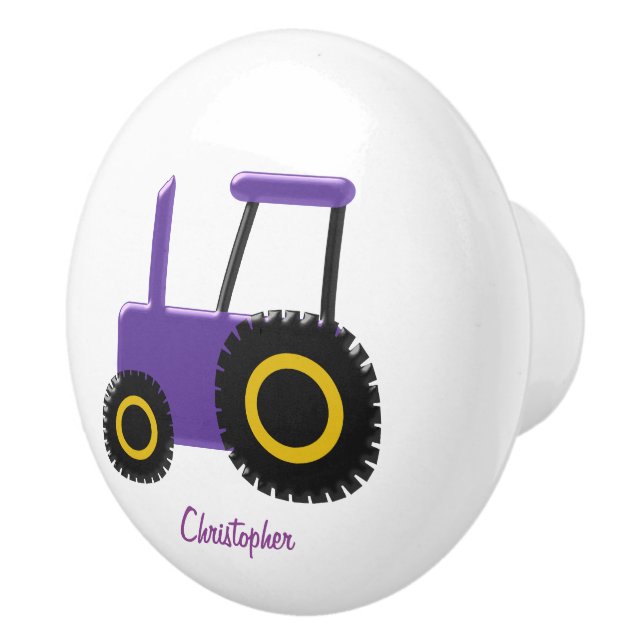 Purple Tractor Just Add Name Ceramic Knob (Right)