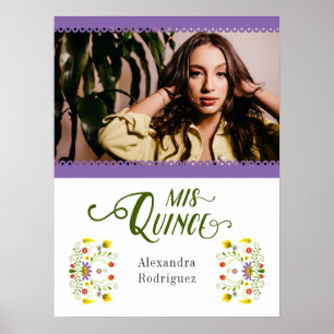 Purple Traditional Mexican Floral Photo Quinceaner Poster
