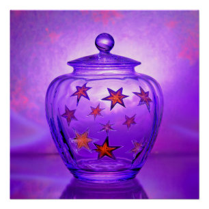 Purple Transparent Glass Vase With Gold Stars Poster