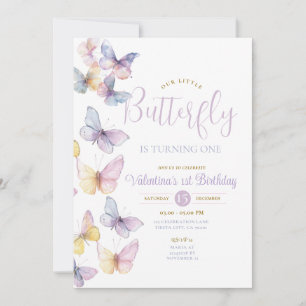 Purple Transparent Little Butterfly is turning one Invitation