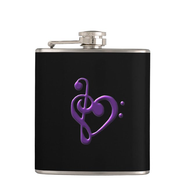 Purple Treble Bass Clef Heart Music Flask (Front)