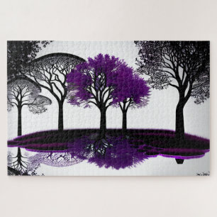 Purple Tree in Black and White Forest Jigsaw Puzzle
