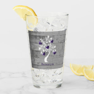 Purple Tree of Hearts Personalised Glass Cup