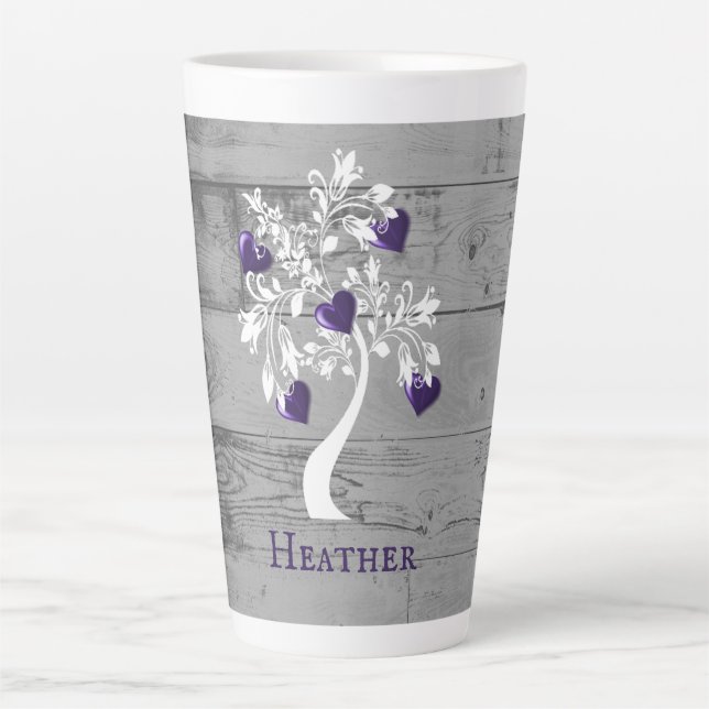 Purple Tree of Hearts Personalised Latte Mug (Front)