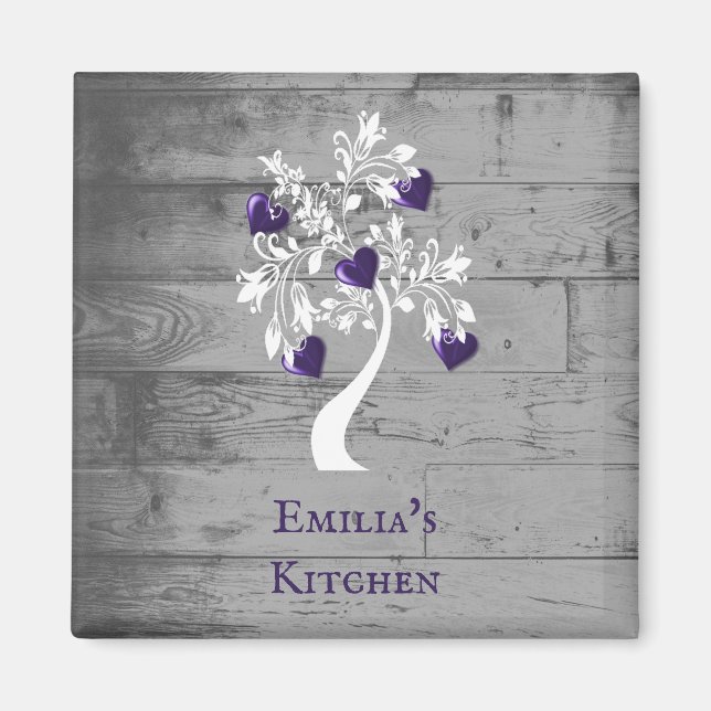 Purple Tree of Hearts Personalised Magnet (Front)
