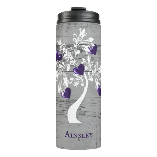 Purple Tree of Hearts Personalised Thermal Tumbler (Front)